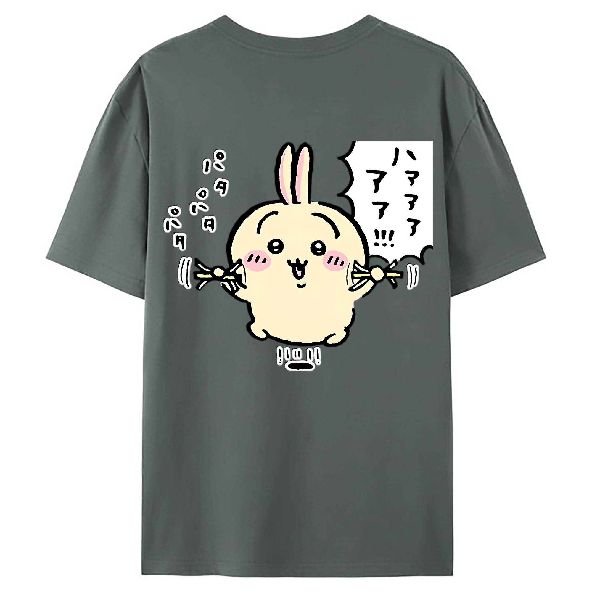（画像用） ちいかわ うさぎ Chii-kawa usagi 綿100％ メンズ半袖Tシャツ（バックプリント） 通気性